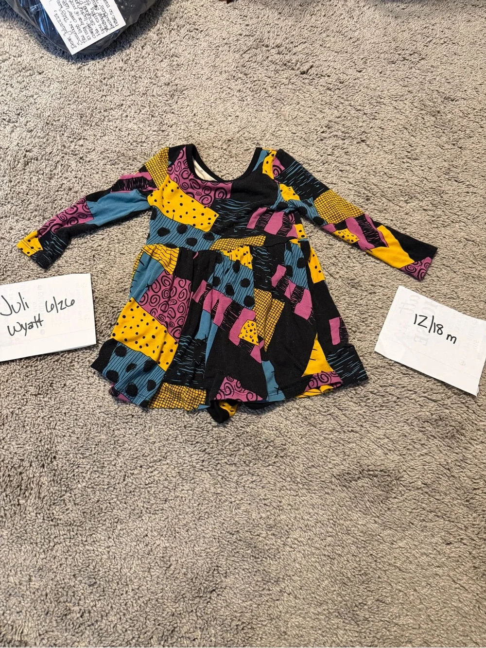 Little Sleepies Disney Colorful Patchwork Long Sleeve Baby Dress - 12/18M
